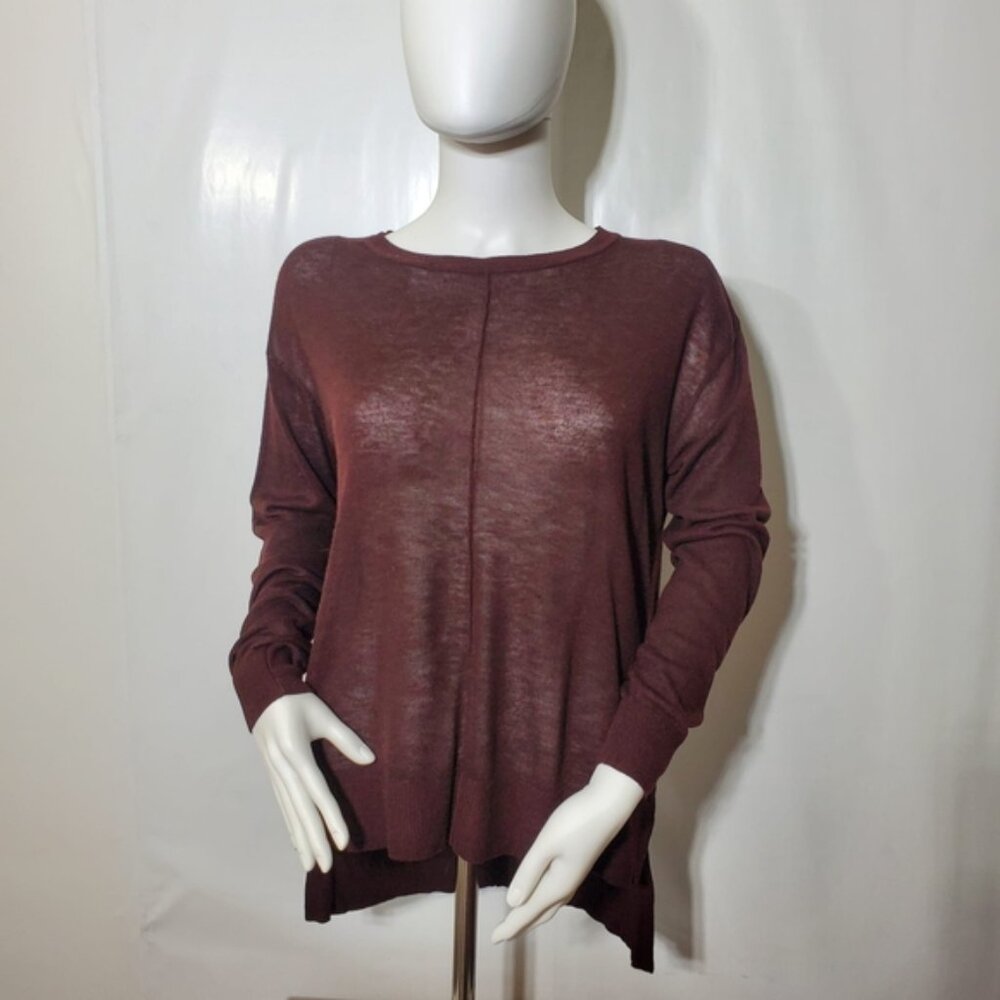 H&M Women Sweater XS Burgundy Lightweight Crewneck Soft Flowy Casual Top - Picture 3 of 6